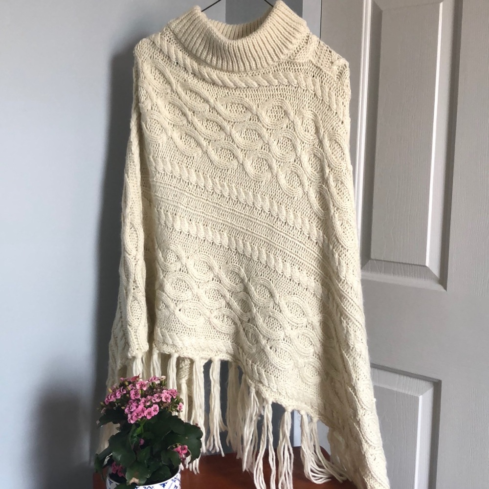 Apt. 9// oversized poncho sweater in ivory